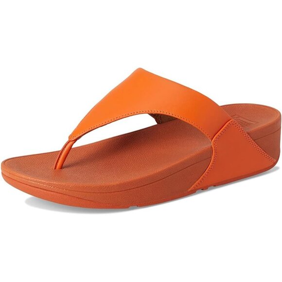 Women's Flip-Flop Thong Sandals Orange Leather Classic Comfort Slip On Shoes - Picture 3 of 9